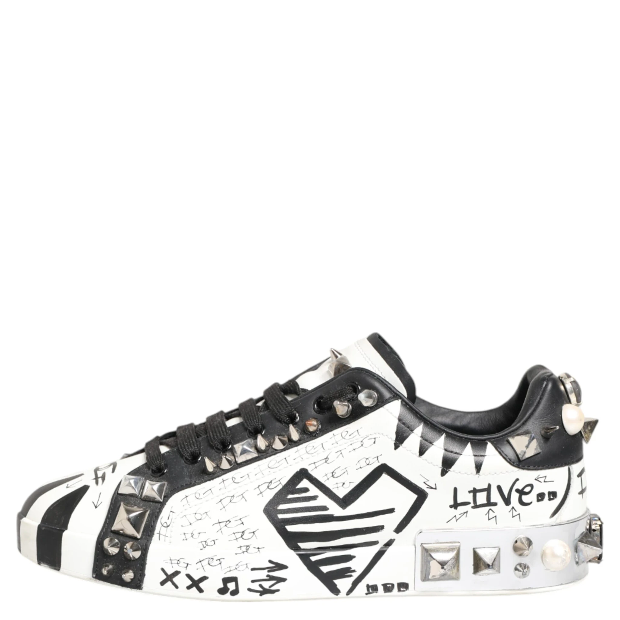 White Studded Printed Low Top Sneakers Shoes