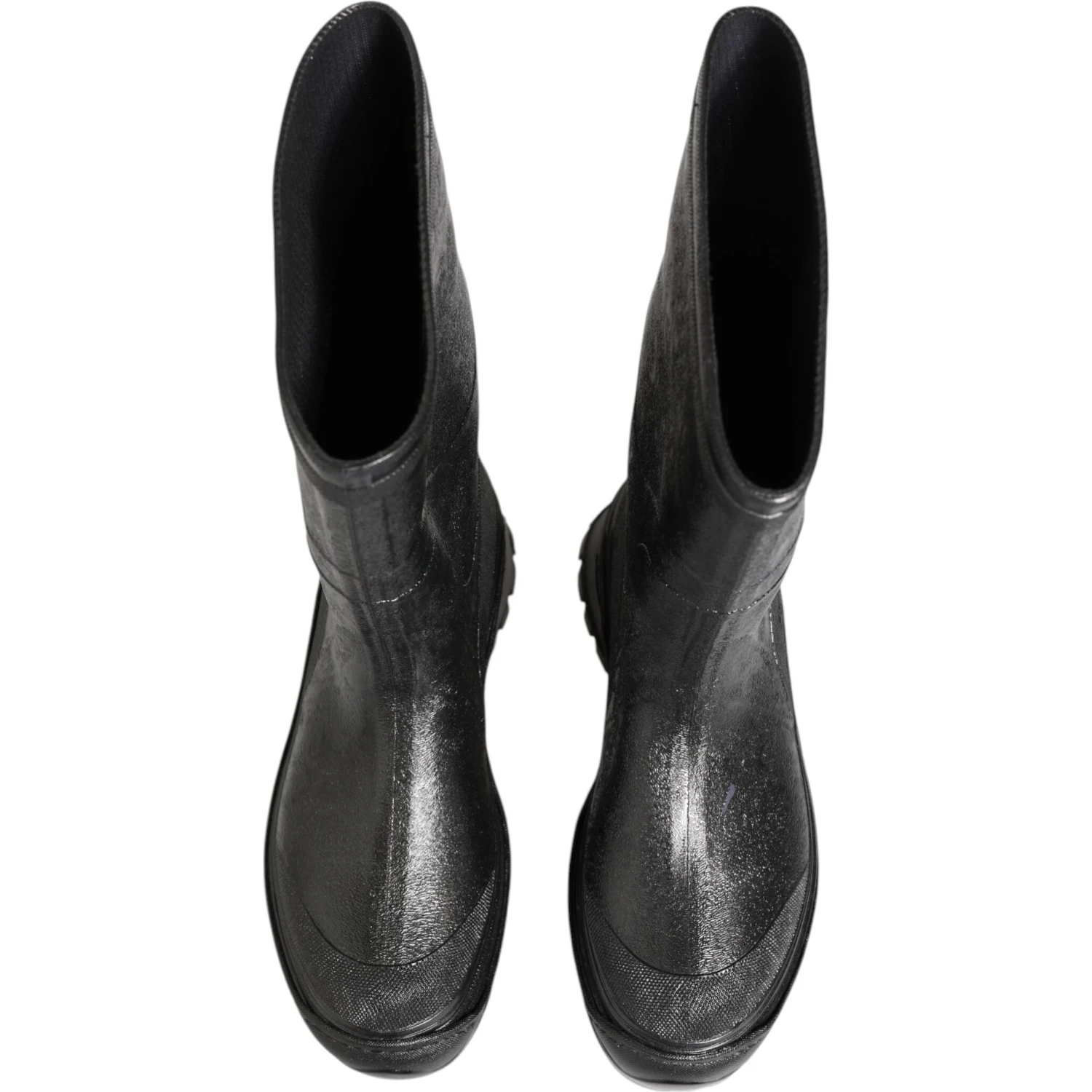 Metallic Black Pull On Rain Boots Shoes