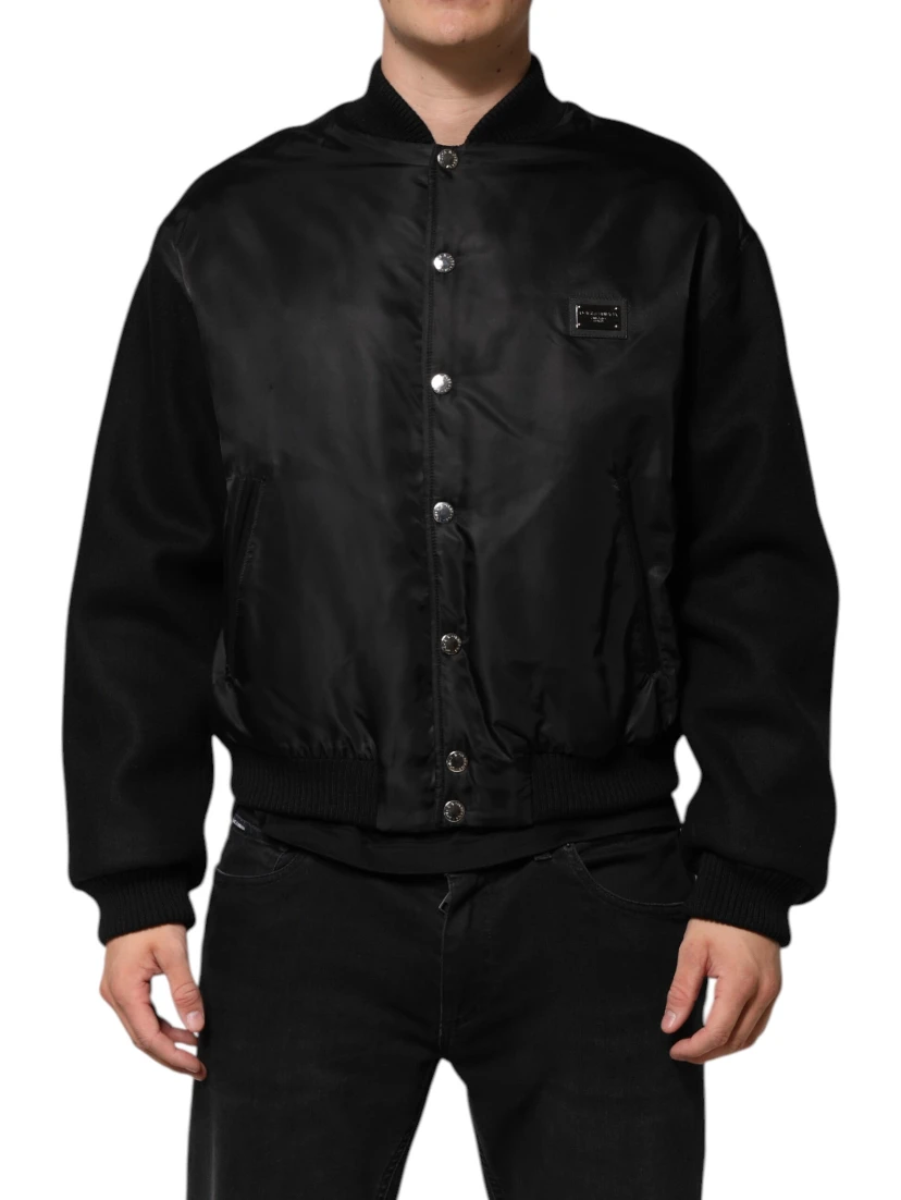 Black Polyester Logo Plaque Bomber Jacket
