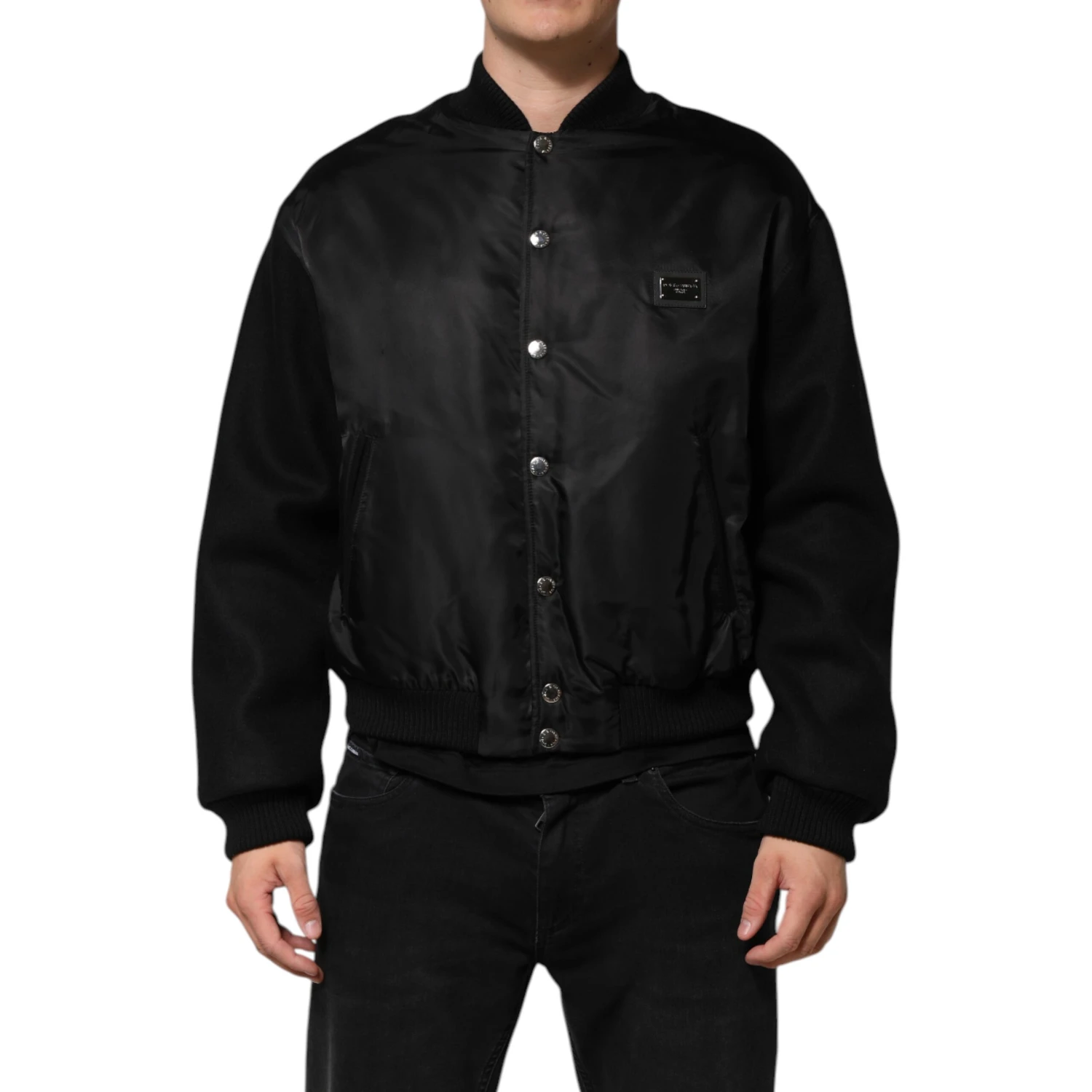 Black Polyester Logo Plaque Bomber Jacket
