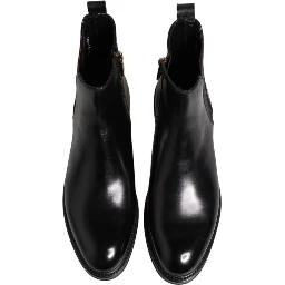 Black Chelsea Leather Mid Calf Boots Shoes