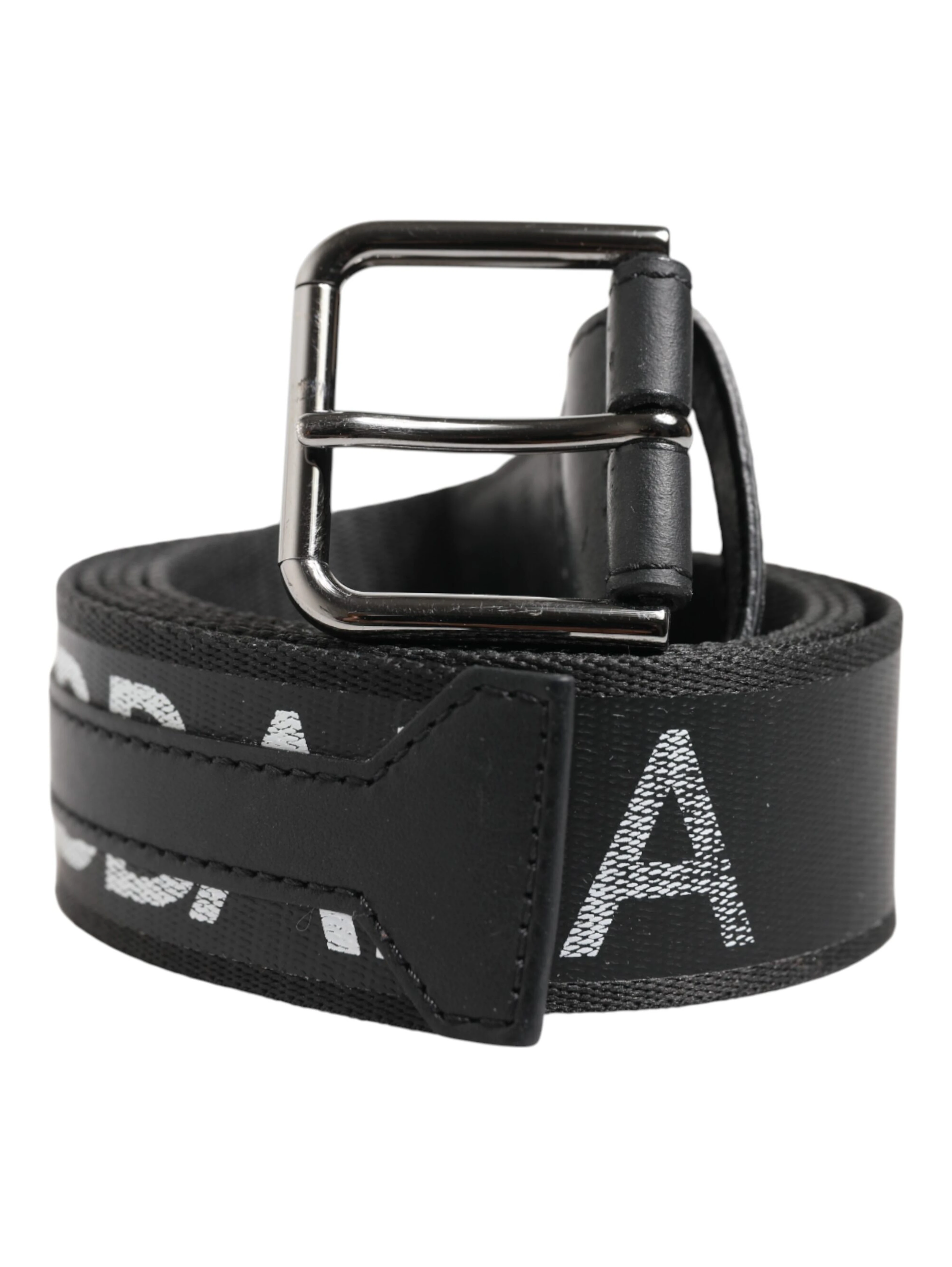 Black Polyester Leather Metal Buckle Belt