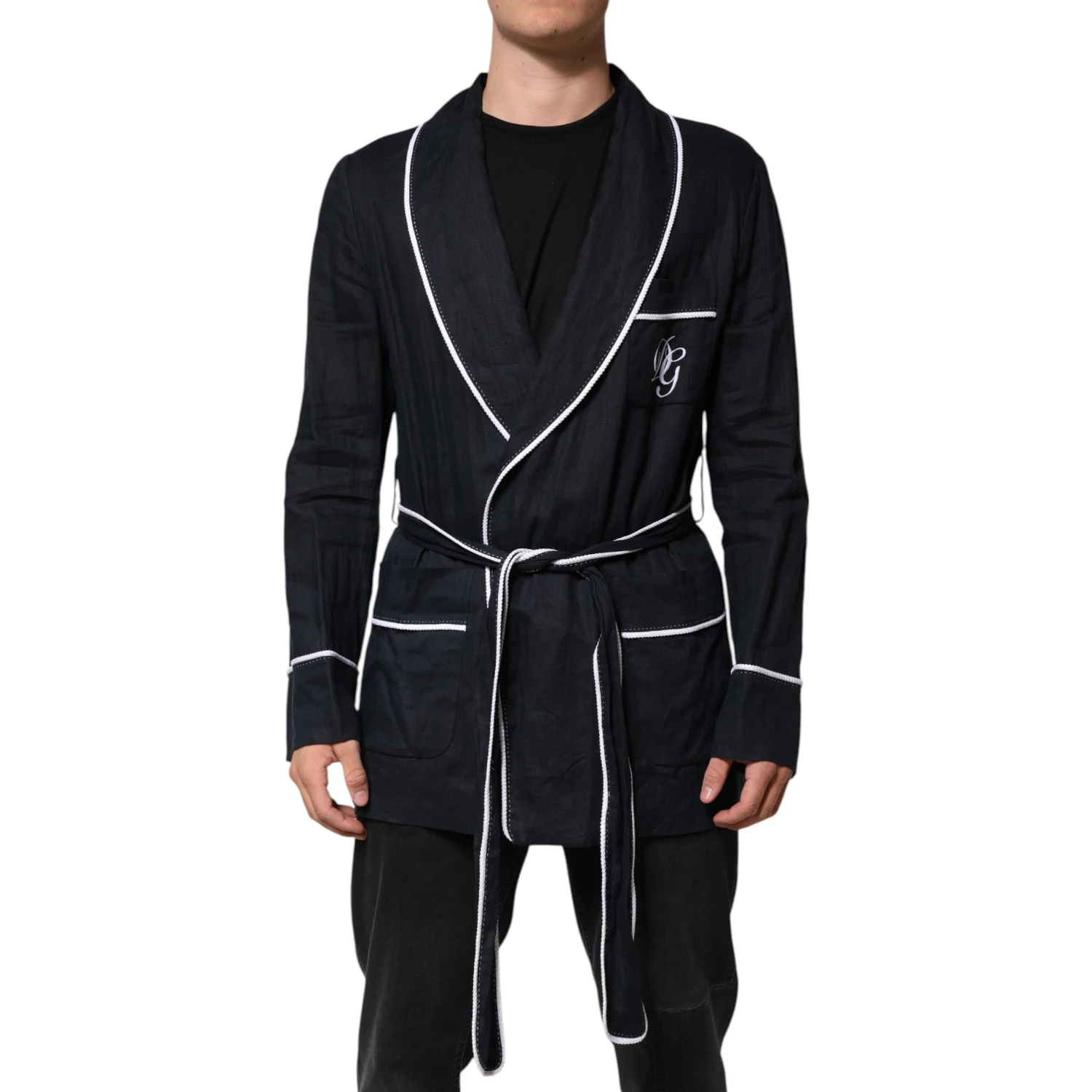 Dark Blue DG Embroidery Jacket Robe Blazer