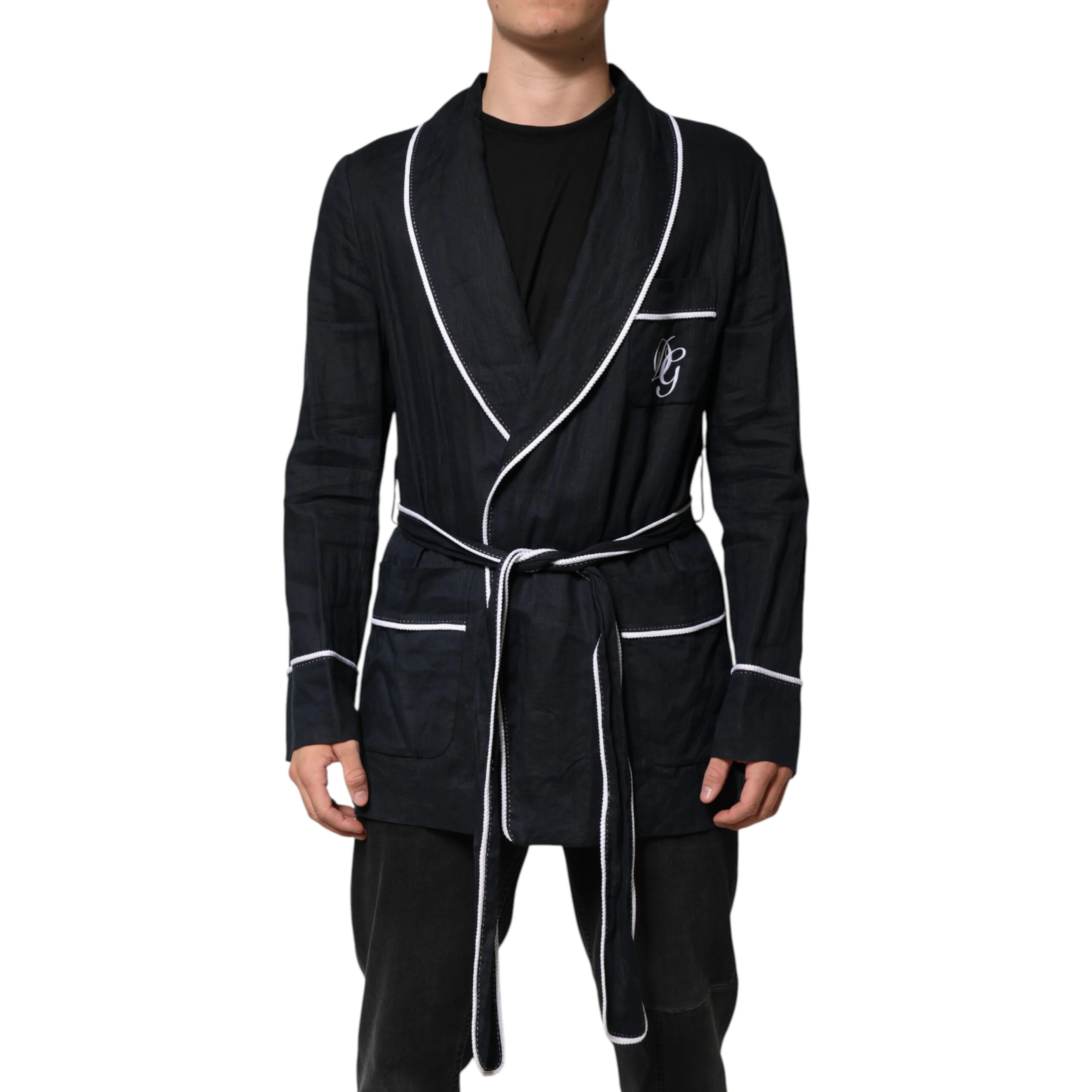 Dark Blue DG Embroidery Jacket Robe Blazer