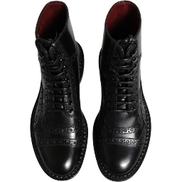 Black Leather Lace Up Mid Calf Boots Shoes