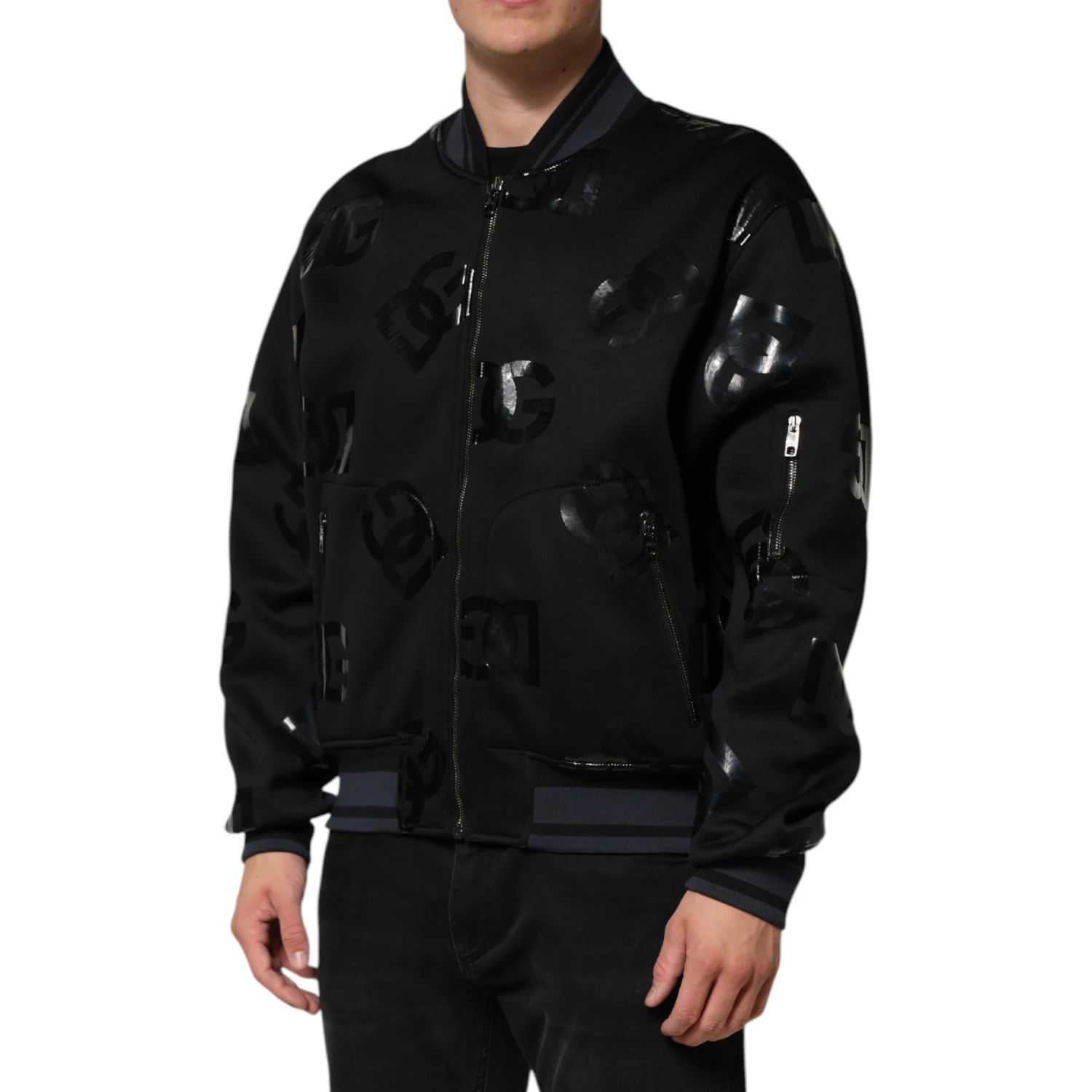 Black Wool Logo DG Mania Men Bomber Jacket