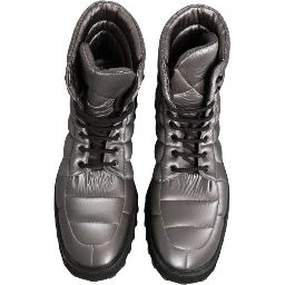 Silver Padded Mid Calf Lace Up Boots Shoes