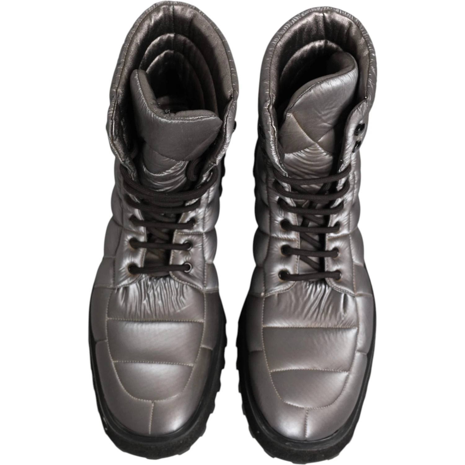 Silver Padded Mid Calf Lace Up Boots Shoes