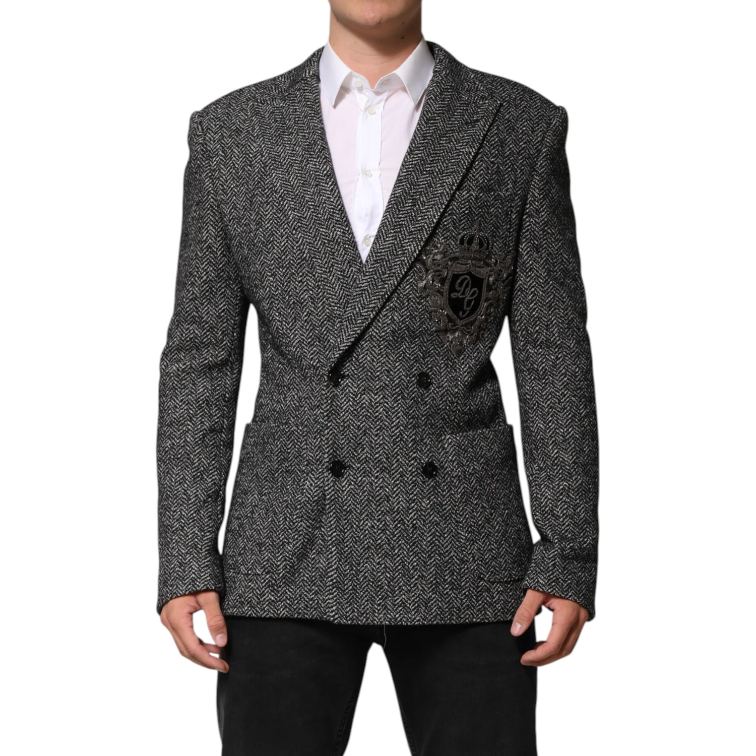 Black White Double Breasted Men Suit Blazer