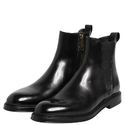 Black Chelsea Leather Mid Calf Boots Shoes