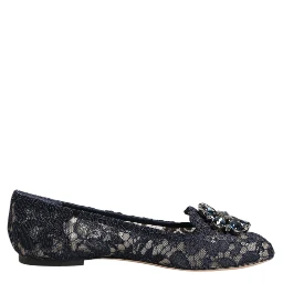 Blue Taormina Lace Crystals Flats Shoes