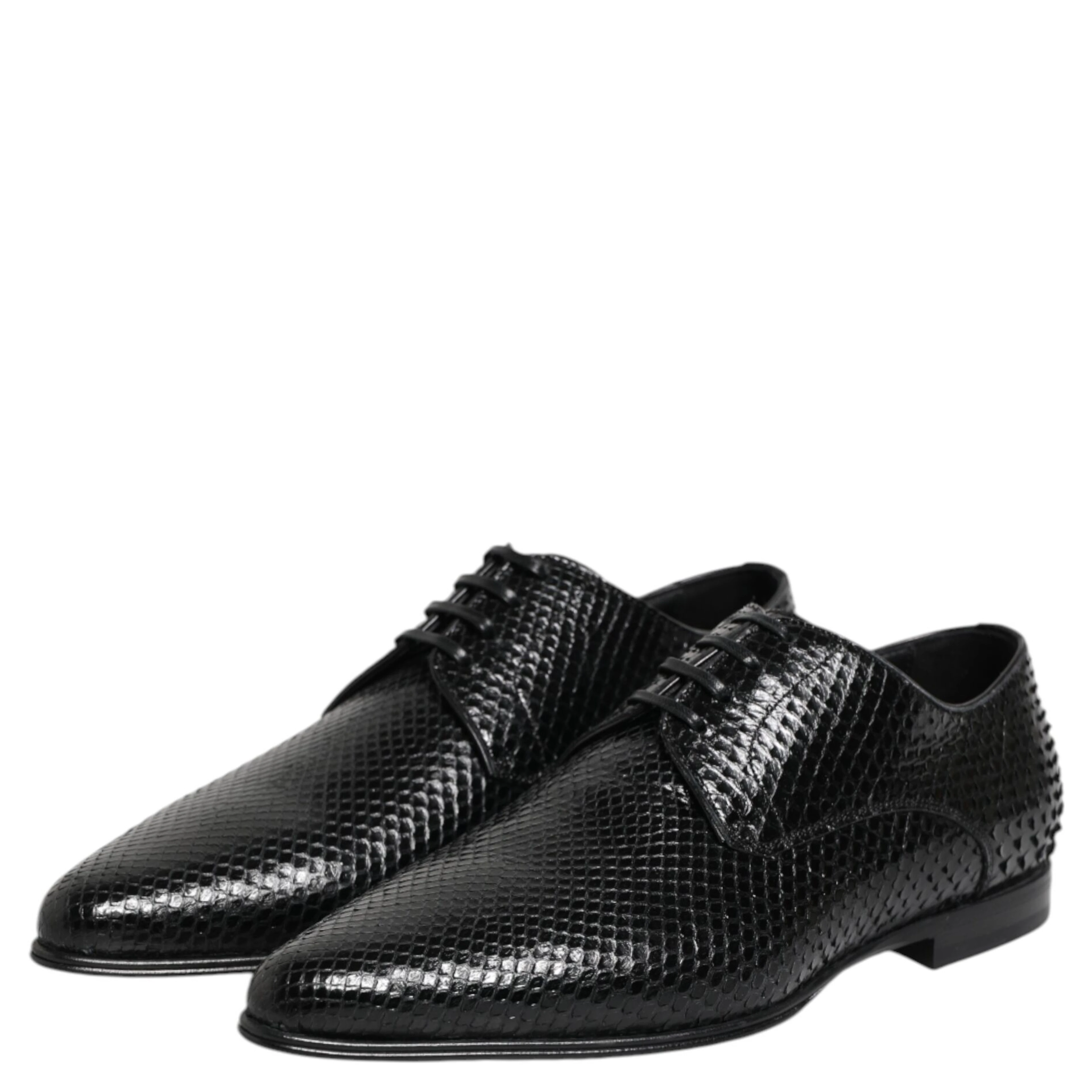 Black Exotic Leather Lace Up Derby Shoes