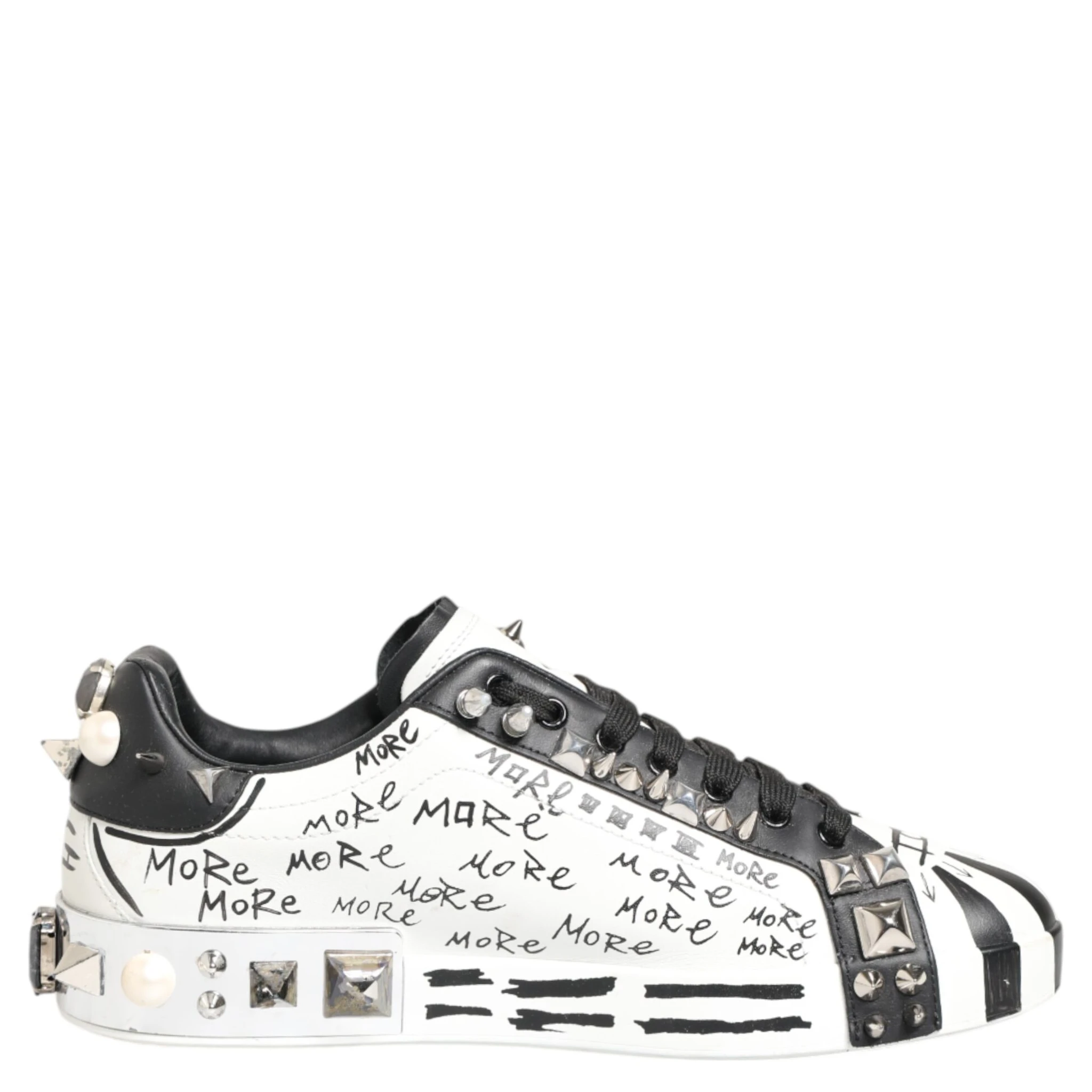 White Studded Printed Low Top Sneakers Shoes