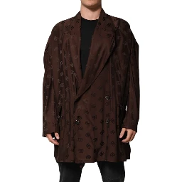 Brown Polyester Logo Monogram Coat Jacket