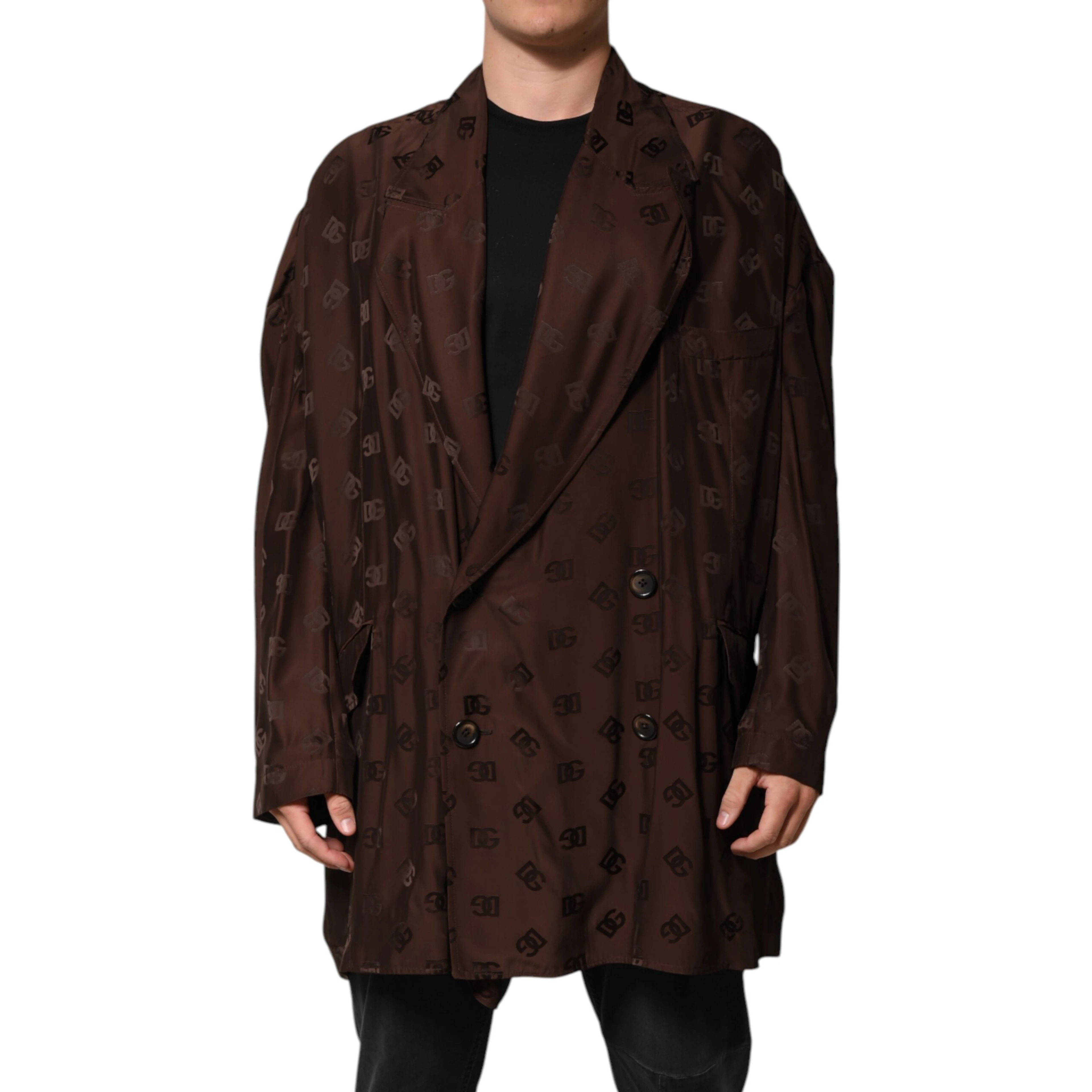 Brown Polyester Logo Monogram Coat Jacket