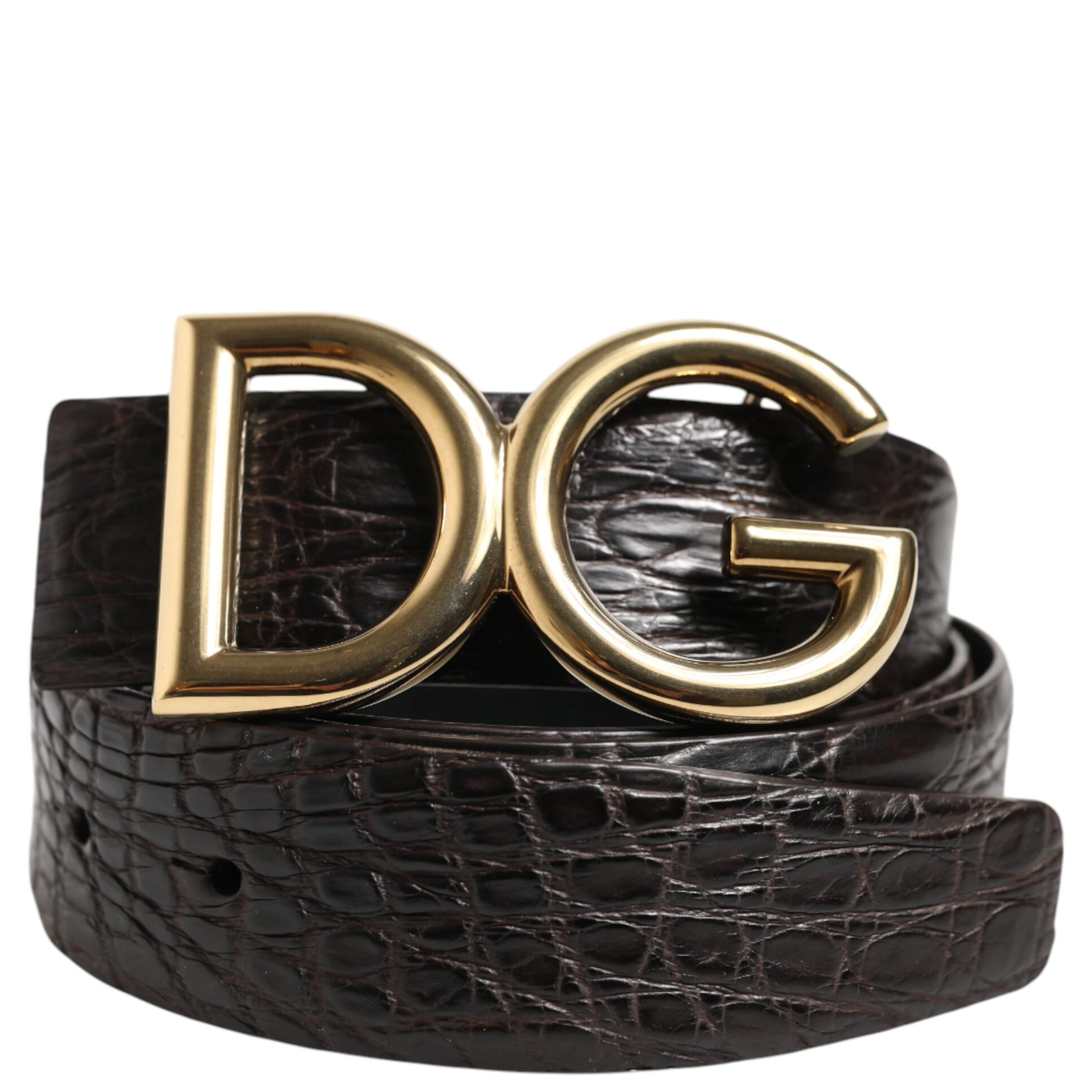 Black Exotic Leather DG Logo Buckle Belt
