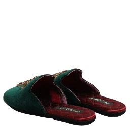 Green Velvet Cross Embellished Slippers Shoes