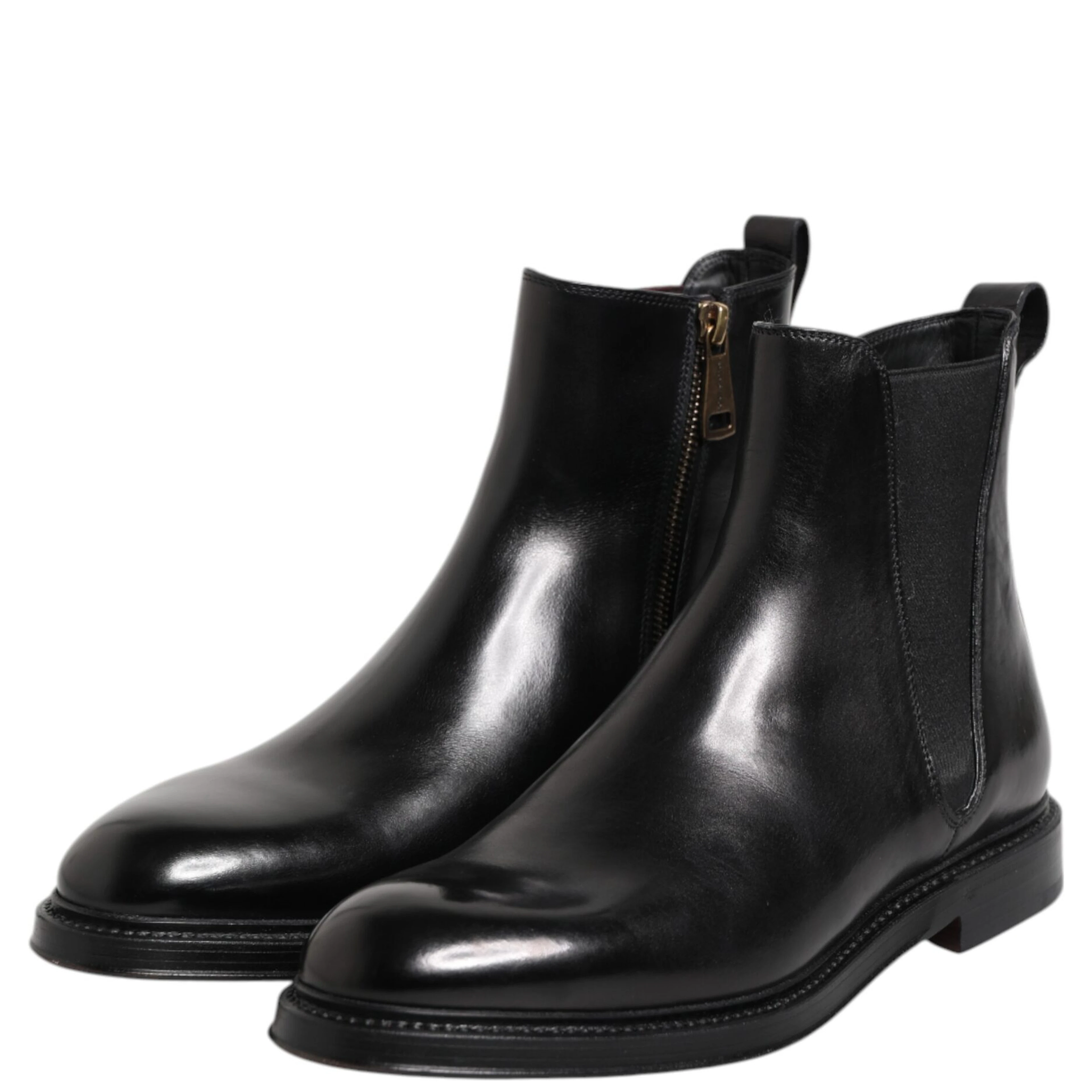 Black Chelsea Leather Mid Calf Boots Shoes
