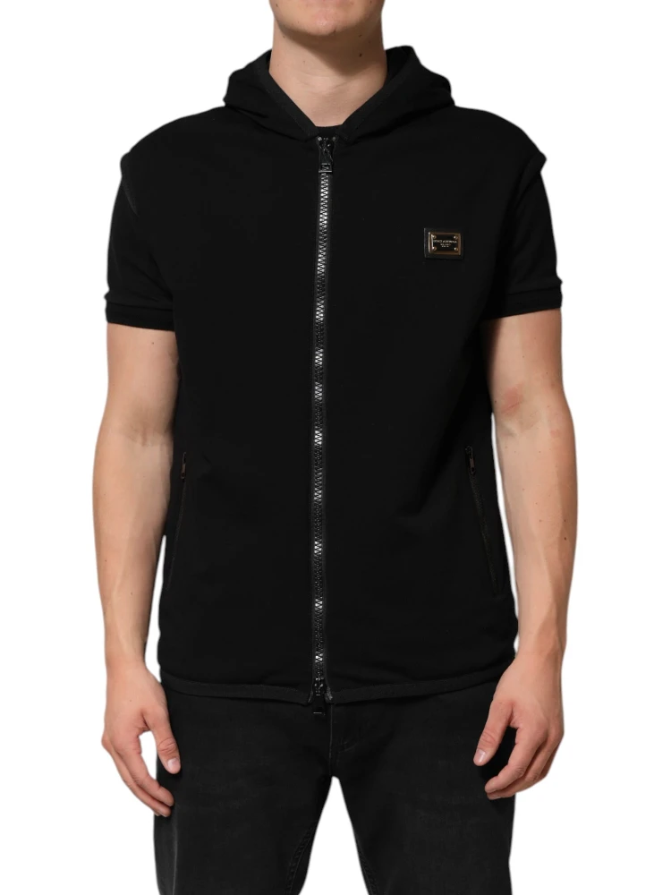 Black Sleeveless Hooded Logo Plaque Jacket alternative