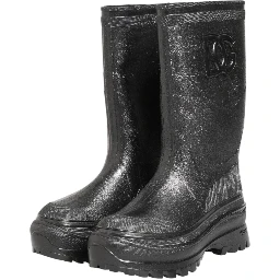 Metallic Black Pull On Rain Boots Shoes