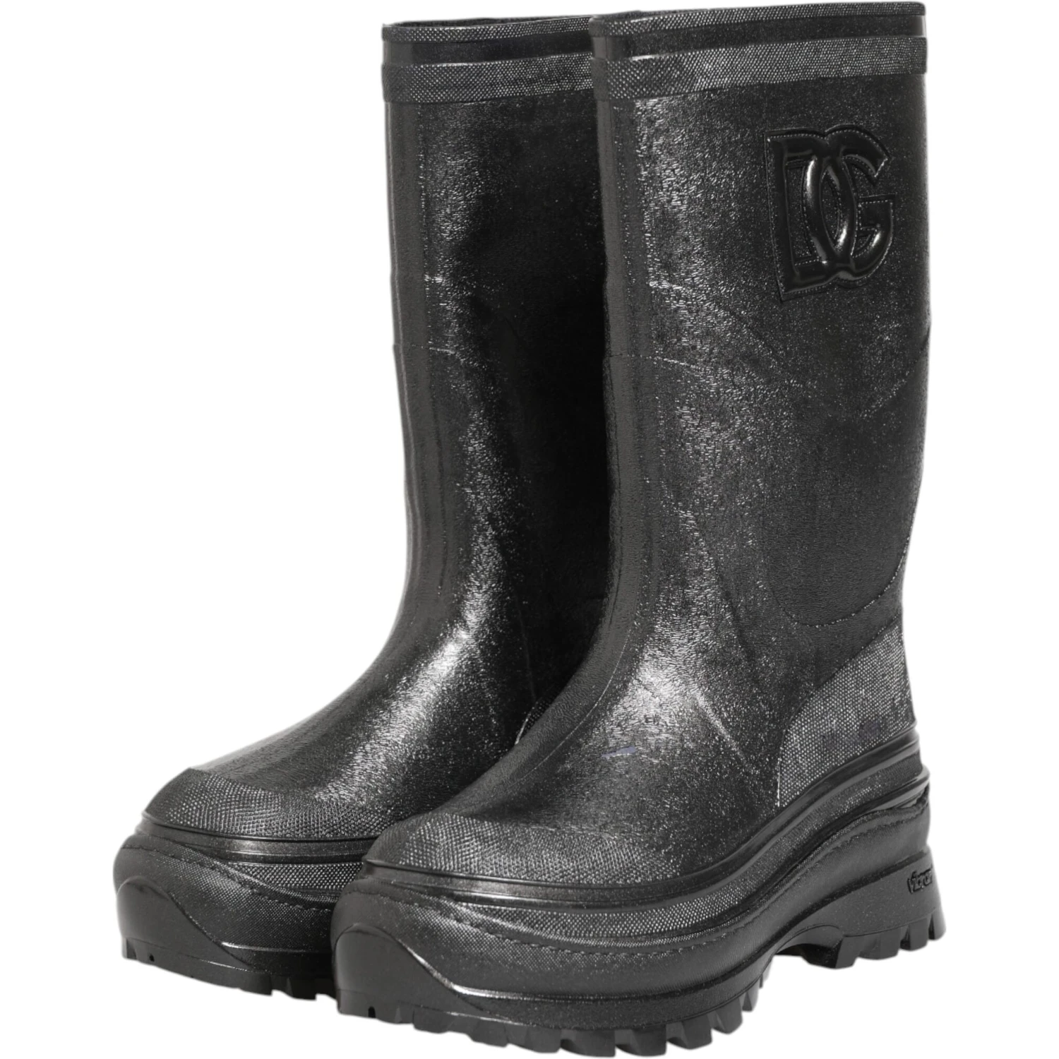 Metallic Black Pull On Rain Boots Shoes