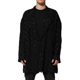 Black Polyester Logo Monogram Coat Jacket