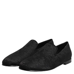 Black Floral Brocade Loafers Men Dress Shoes
