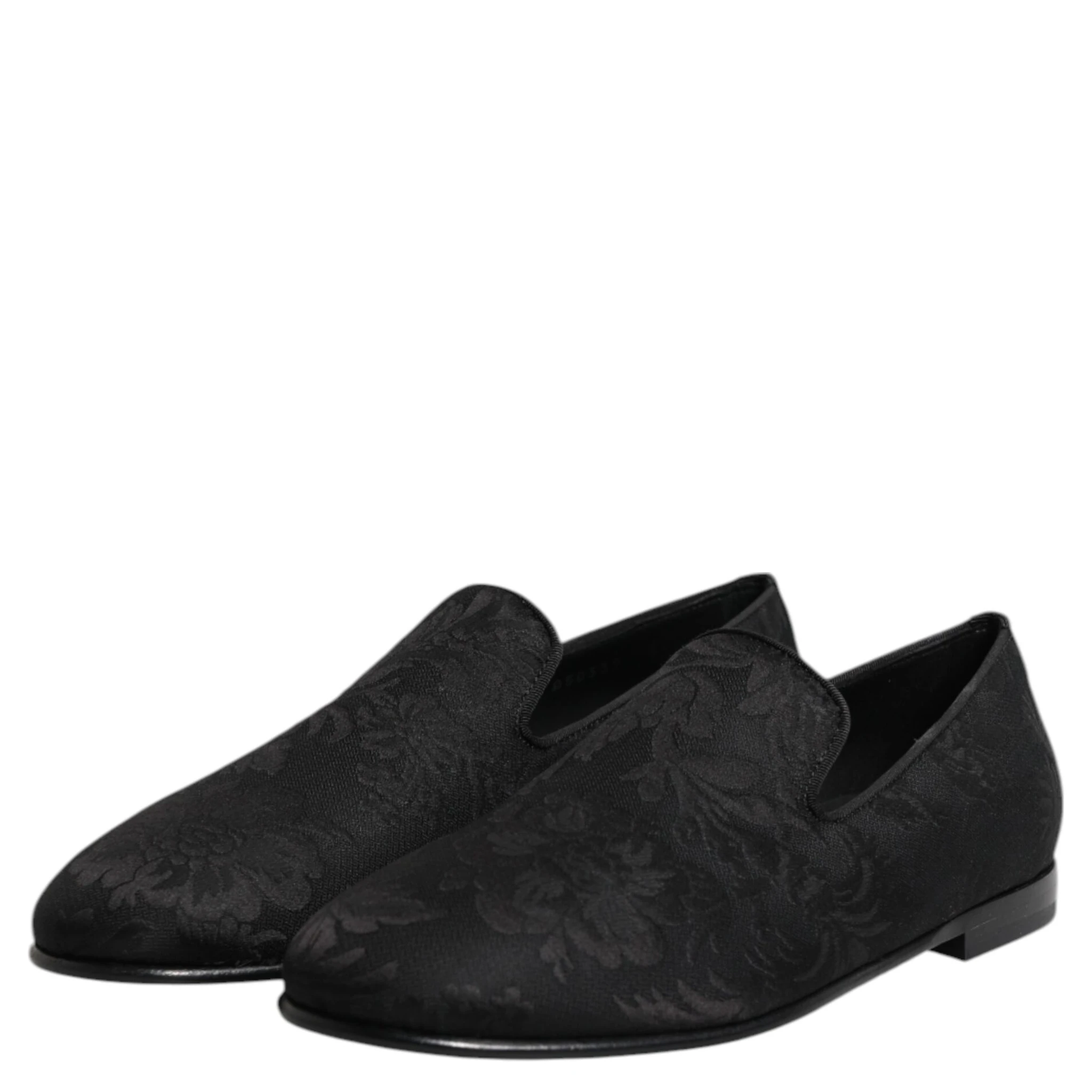 Black Floral Brocade Loafers Men Dress Shoes