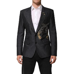 Dark Gray Bee Embroidery Wool Coat Blazer