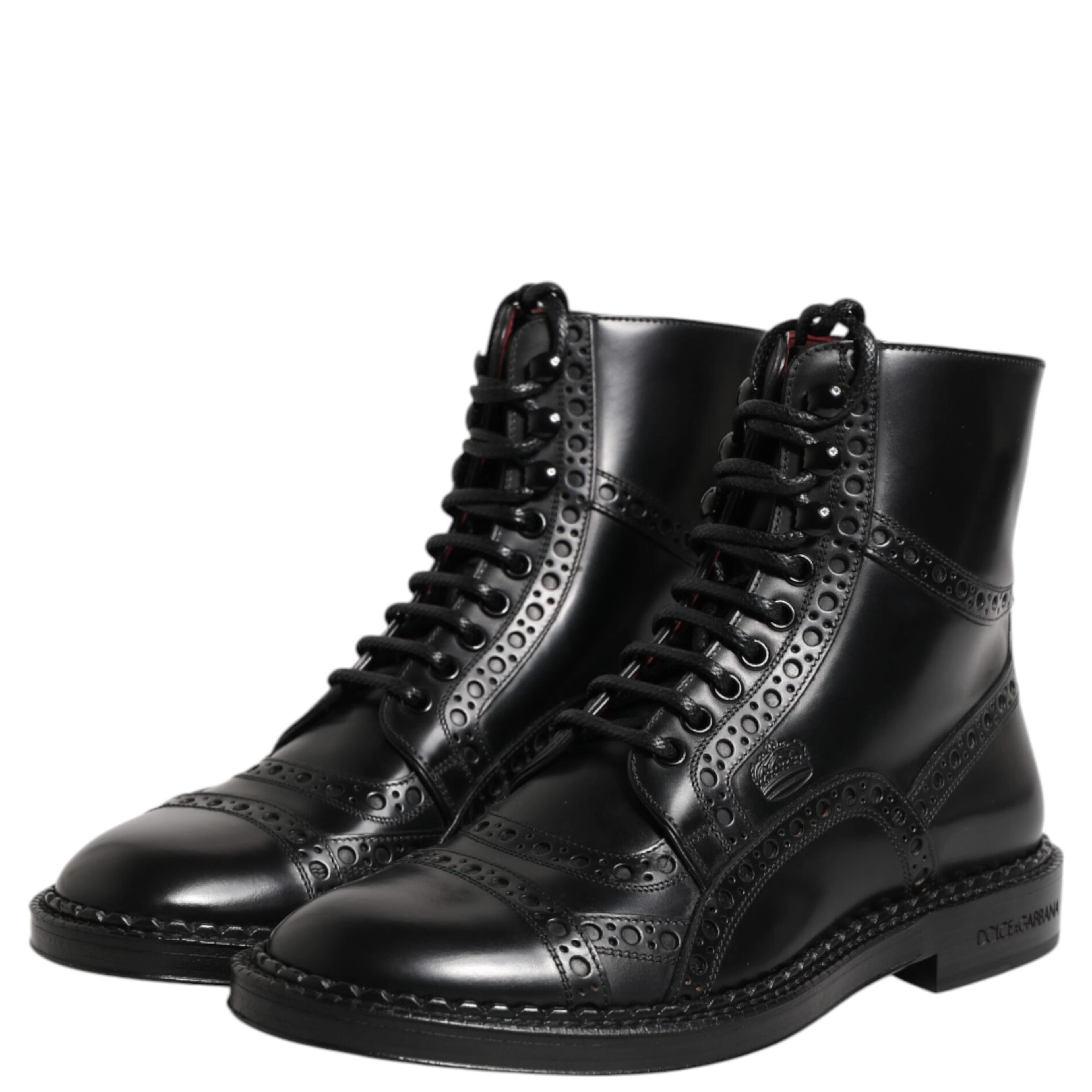 Black Leather Lace Up Mid Calf Boots Shoes