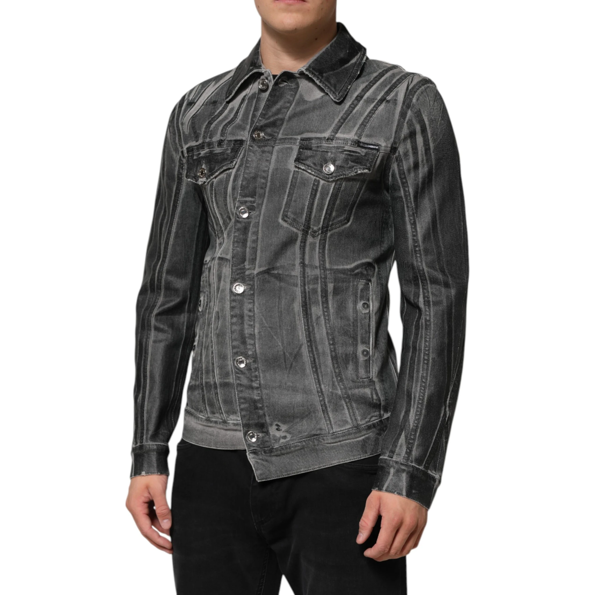 Gray Washed Cotton Stretch Denim Jacket