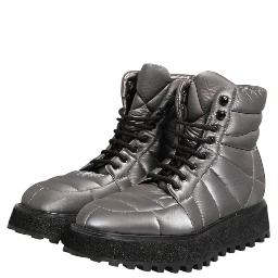 Silver Padded Mid Calf Lace Up Boots Shoes