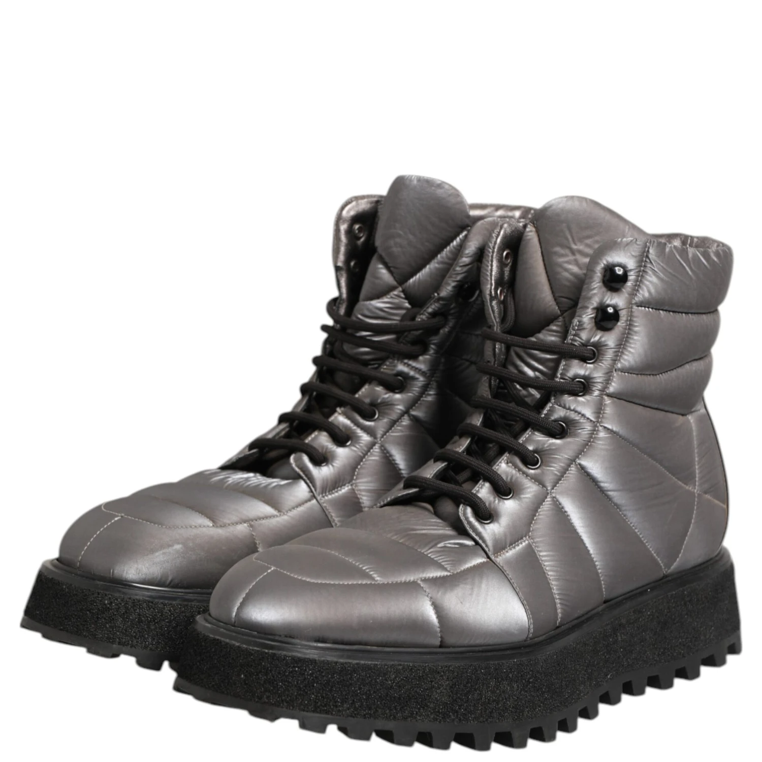 Silver Padded Mid Calf Lace Up Boots Shoes