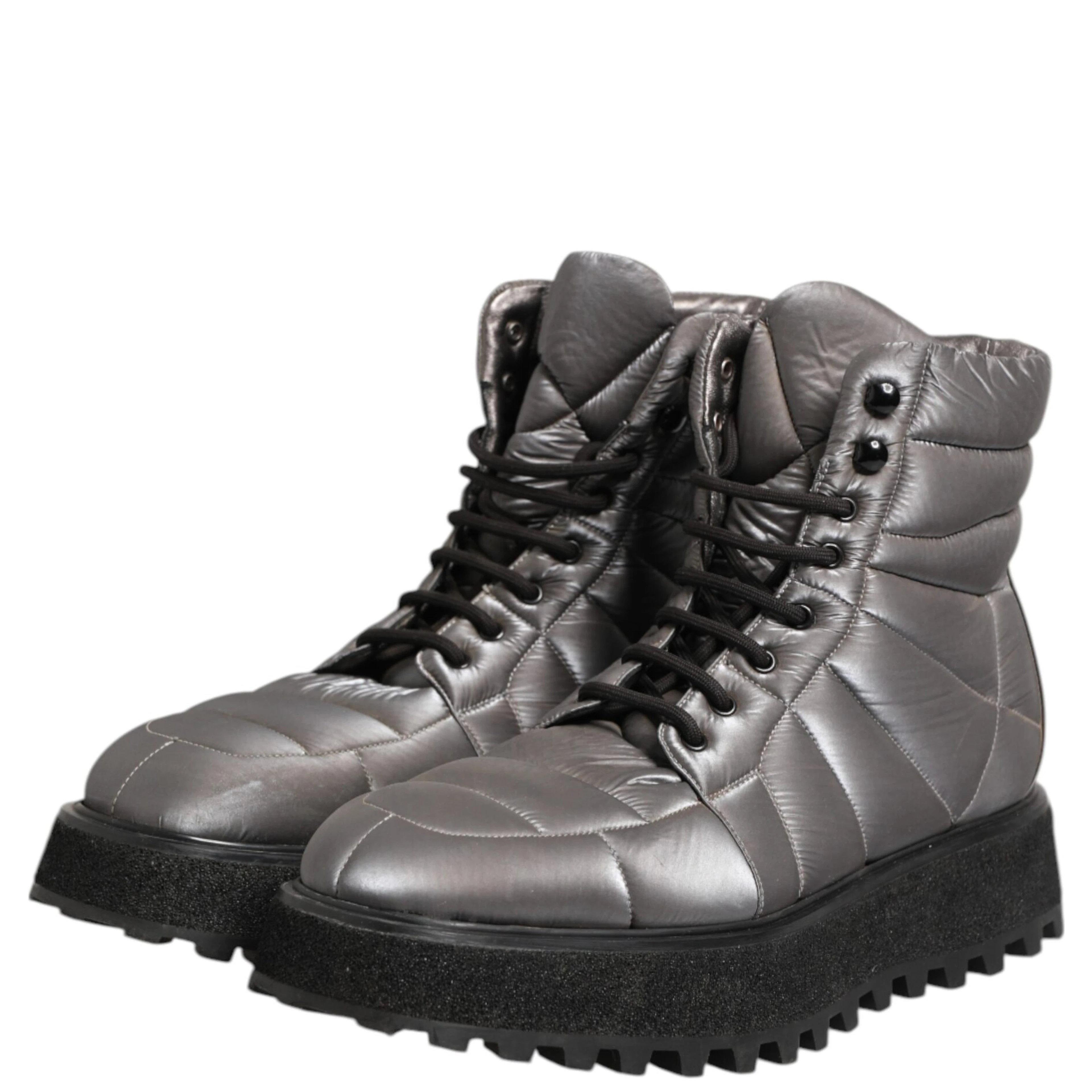 Silver Padded Mid Calf Lace Up Boots Shoes