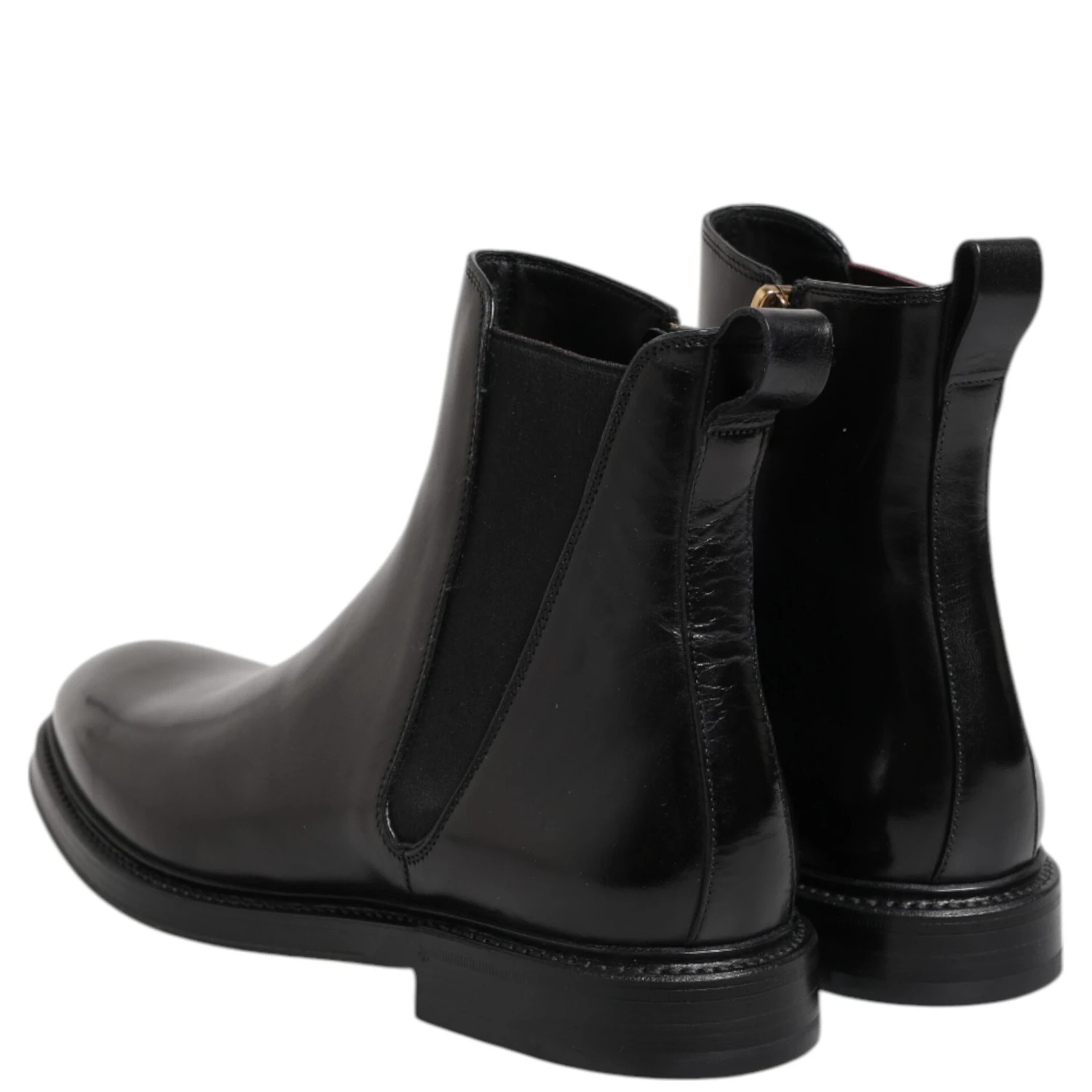Black Chelsea Leather Mid Calf Boots Shoes