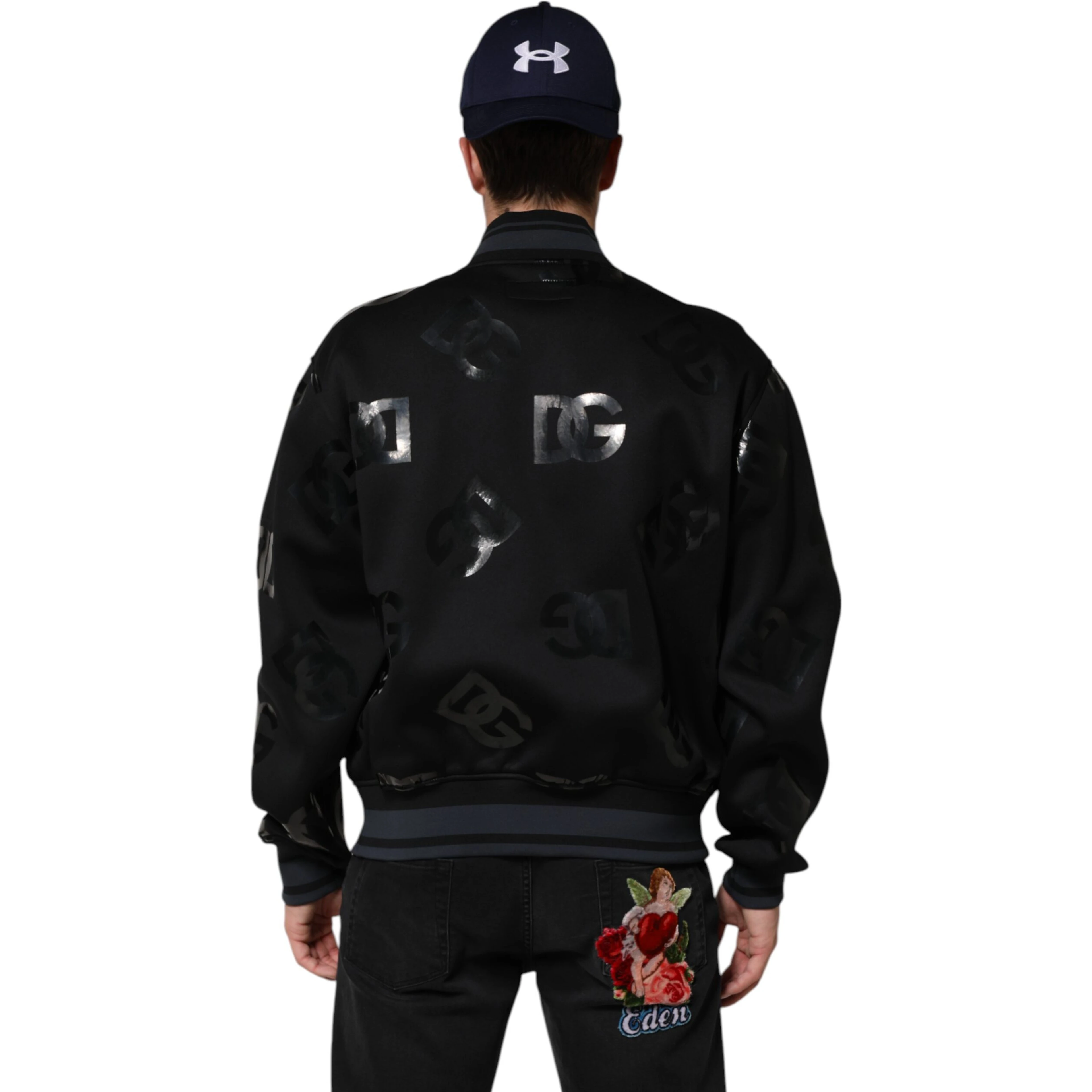 Black Wool Logo DG Mania Men Bomber Jacket