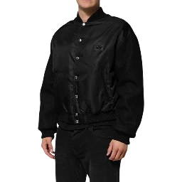 Black Polyester Logo Plaque Bomber Jacket