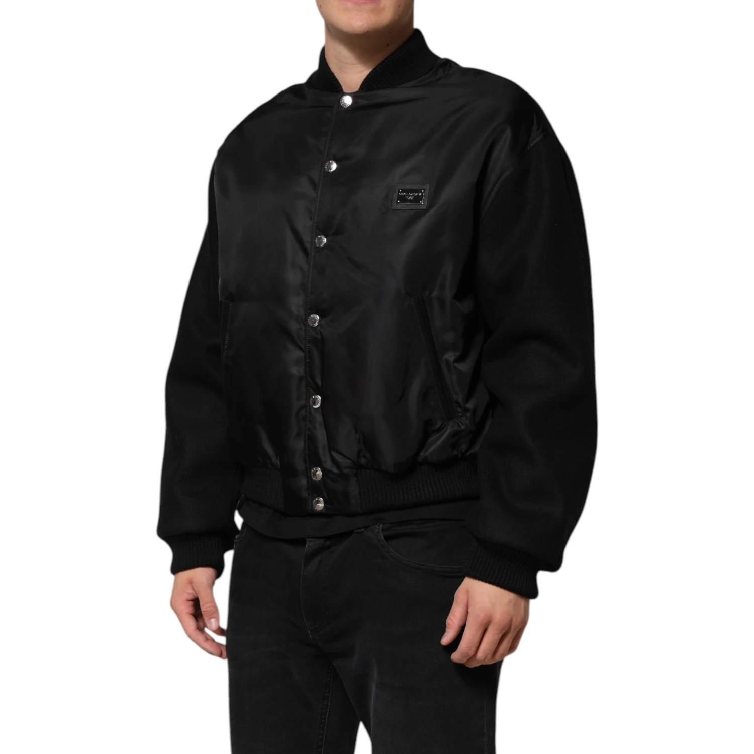 Black Polyester Logo Plaque Bomber Jacket