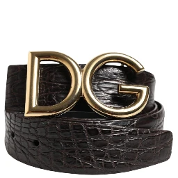Black Exotic Leather DG Logo Buckle Belt