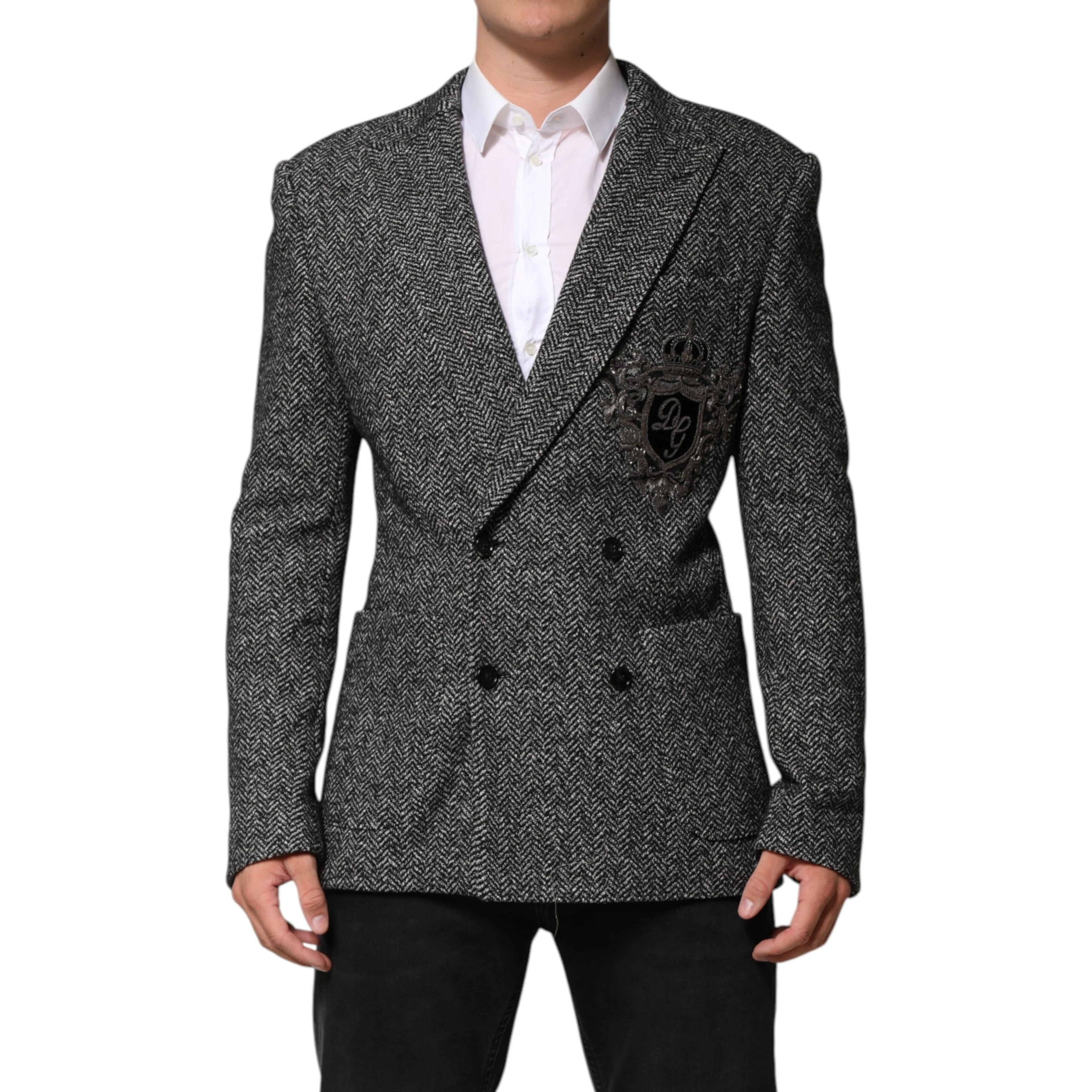 Black White Double Breasted Men Suit Blazer