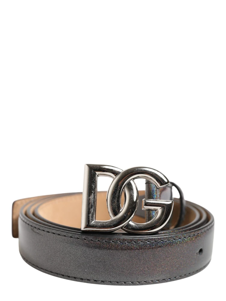 Metallic Leather Silver Tone Logo Buckle Belt alternative
