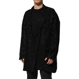 Black Polyester Logo Monogram Coat Jacket