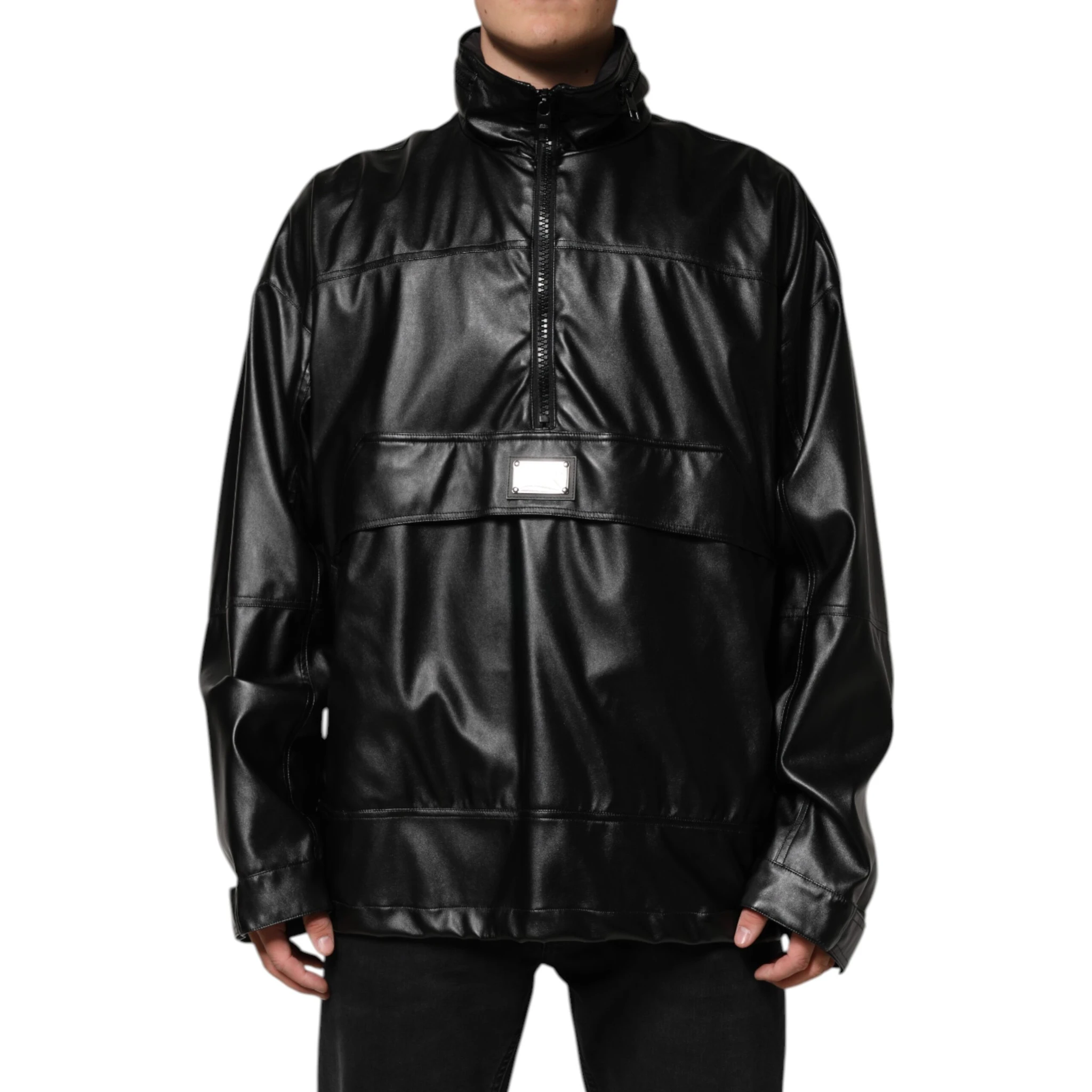 Black Polyester Logo Plaque Bomber Jacket