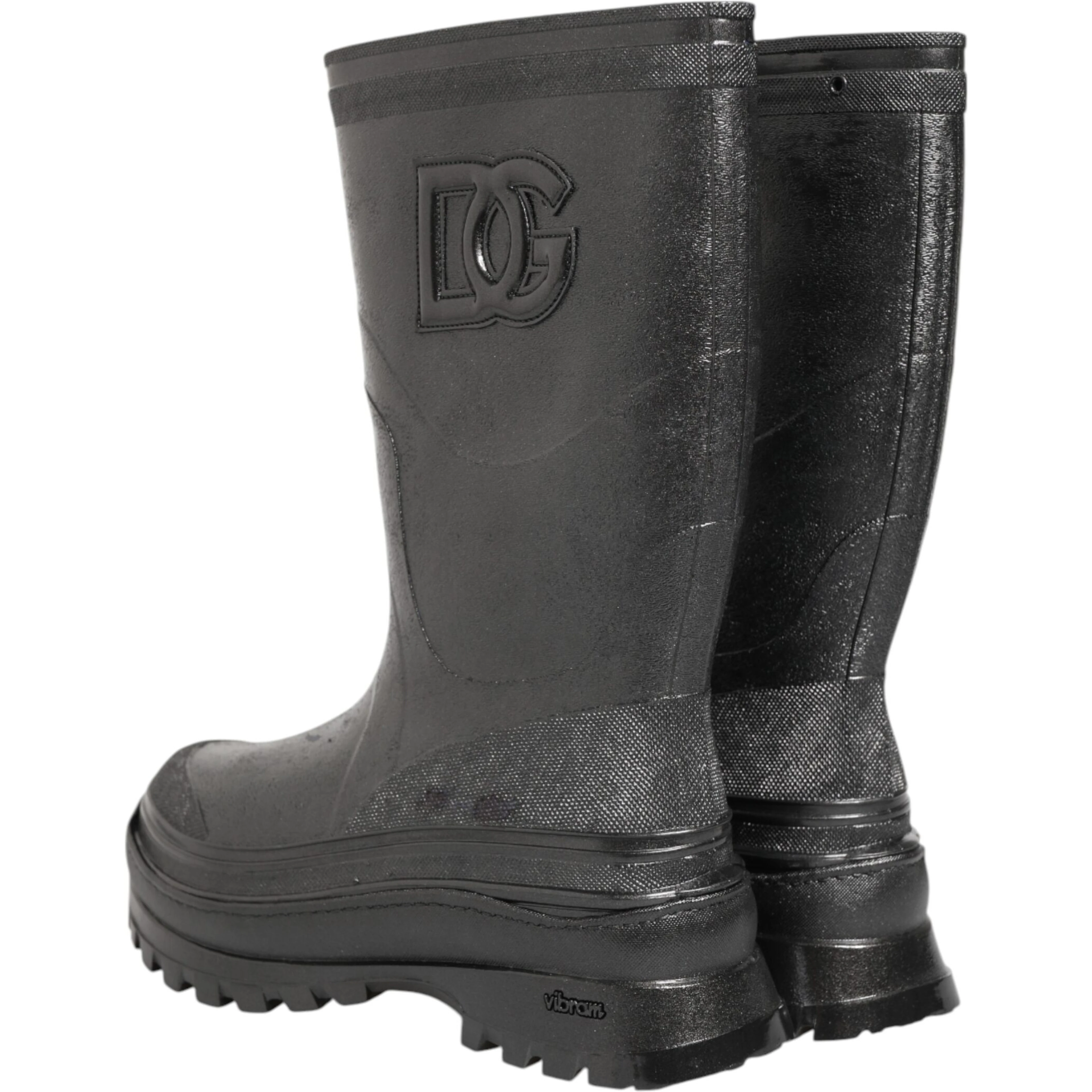 Metallic Black Pull On Rain Boots Shoes