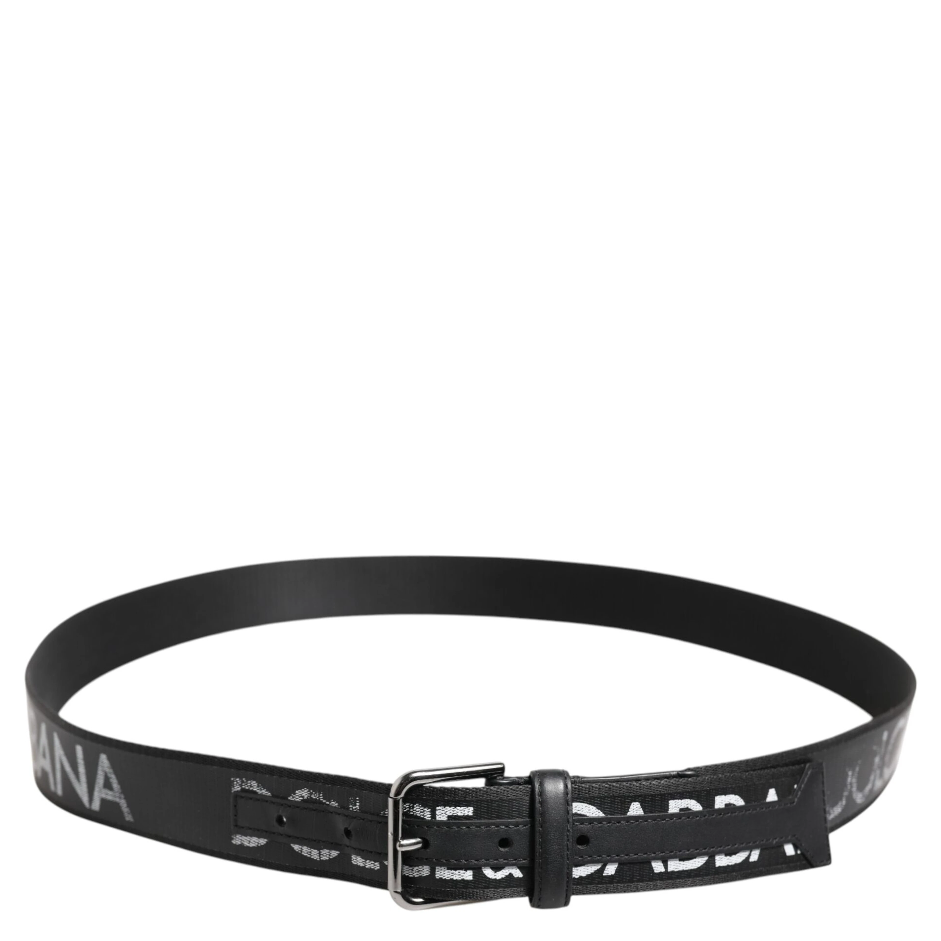 Black Polyester Leather Metal Buckle Belt