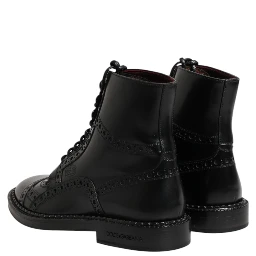 Black Leather Lace Up Mid Calf Boots Shoes