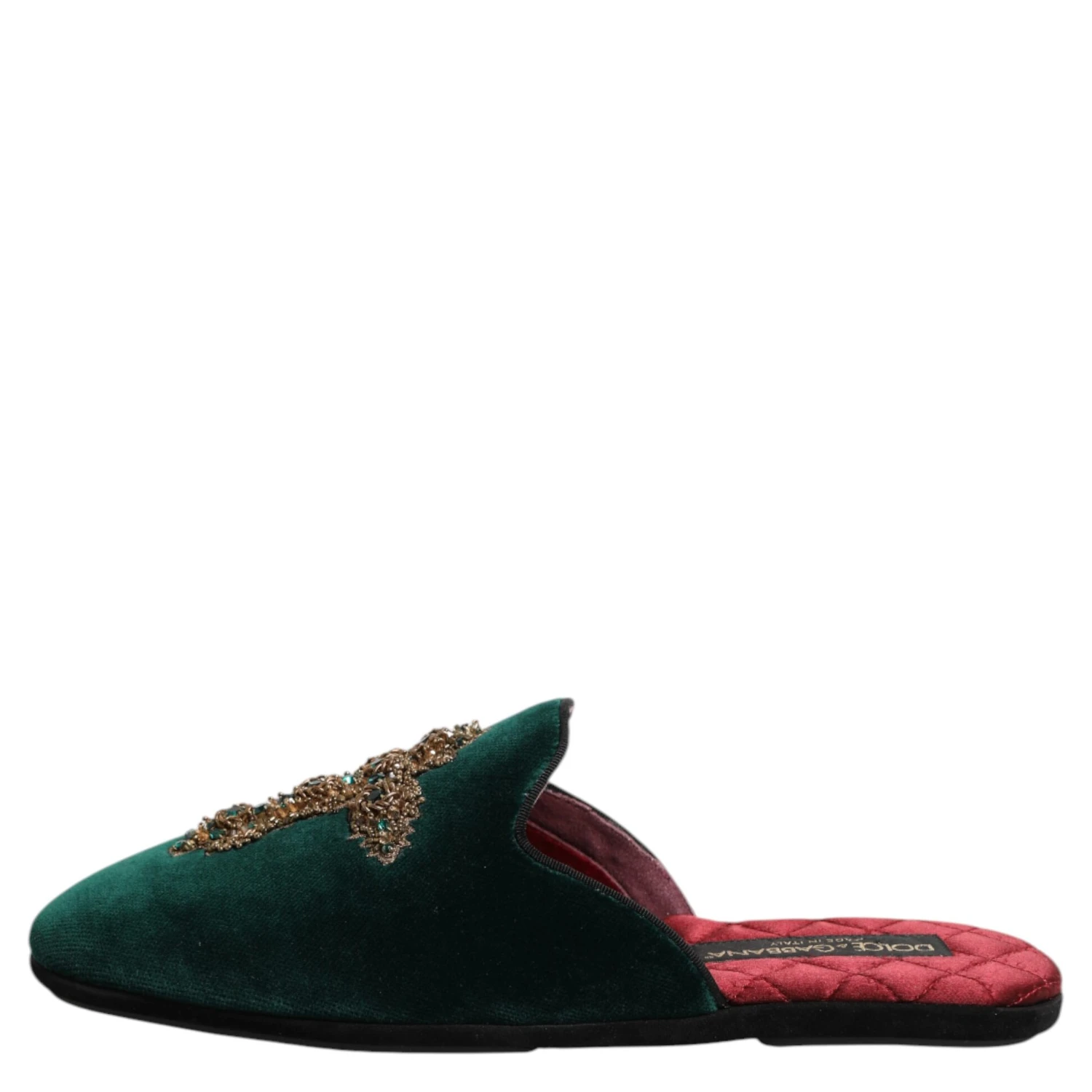 Green Velvet Cross Embellished Slippers Shoes
