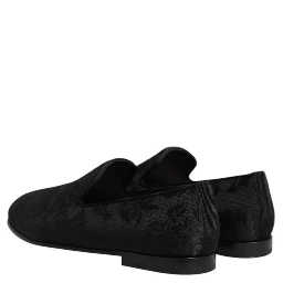 Black Floral Brocade Loafers Men Dress Shoes