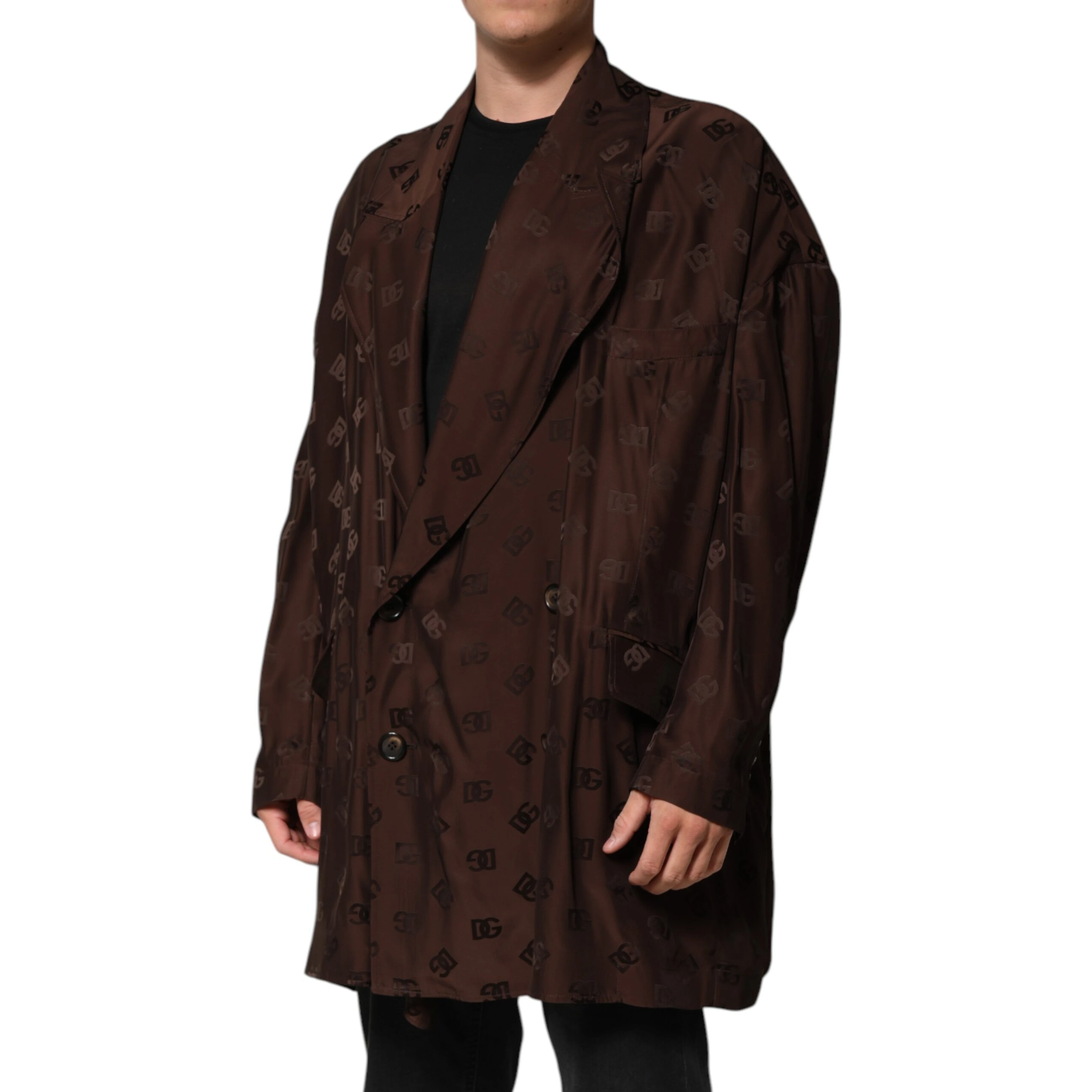 Brown Polyester Logo Monogram Coat Jacket