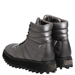 Silver Padded Mid Calf Lace Up Boots Shoes